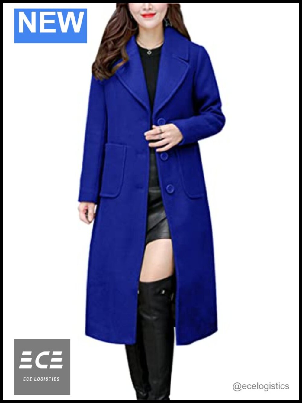 Wool Blend Pea Coat Notch Lapel Button Down Midi Winter Overcoat